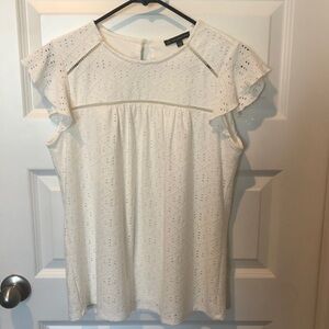 Adrianna Papell White Eyelet Blouse with Ruffle Sleeves